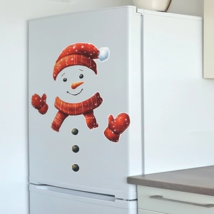 Detailed view of 3D Christmas snowman fridge magnet decor with red scarf and carrot nose