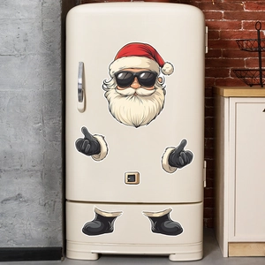 Cartoon cool Santa Claus fridge sticker set with sunglasses for Christmas home decoration