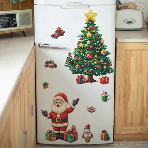 Christmas fridge stickers set with Santa Claus and Xmas tree for festive home kitchen decor