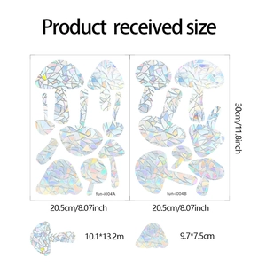 Detailed dimensions of holographic mushroom window stickers for home glass decoration