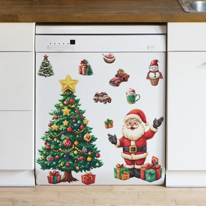 Christmas tree and Santa Claus stickers set for refrigerator or kitchen appliance decor