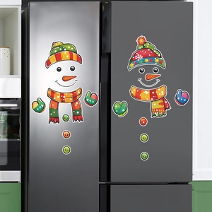 Christmas snowman refrigerator stickers set with colorful scarves and gloves for home decor