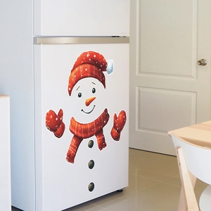 Cute cartoon Christmas snowman fridge sticker set with red scarf and hat decoration