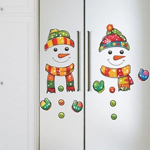 Christmas Snowman Refrigerator Stickers PVC Waterproof Wall Decals For Kitchen Fridge Cupboard Home Holiday Decor
