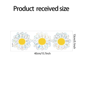 Detail showing the 40cm by 13cm dimensions of laser floral daisy glass window stickers
