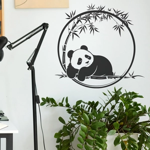 Sticker mural panda endormi et bambou noir pour décoration de chambre minimaliste