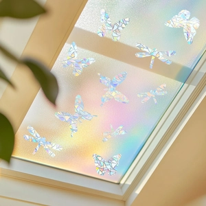 3D holographic rainbow window decals with butterfly and dragonfly prism effects