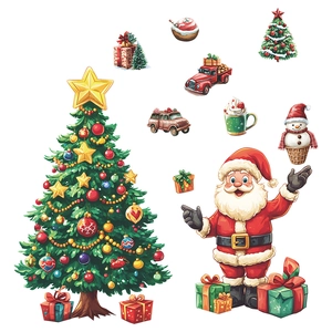 Christmas tree and Santa Claus wall stickers set for festive kitchen and fridge decor