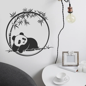 Sticker mural panda endormi minimaliste avec couronne de bambou pour décoration