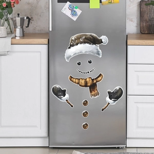 Christmas Snowman Refrigerator Stickers Set Cartoon DIY PVC Wall Decals For Kitchen Fridge Home Decoration Festive Art