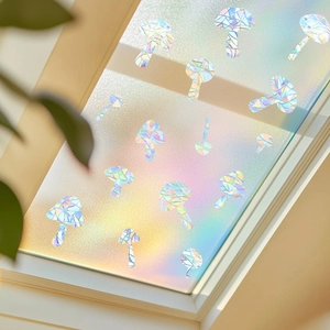 Rainbow prism window stickers in mushroom shapes with sun-catching colorful shadows