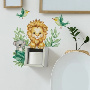 Cute lion and koala watercolor wall stickers set for nursery and home decor