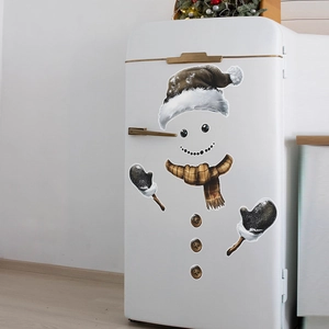 Cartoon Christmas snowman fridge sticker set with scarf and gloves for kitchen decor