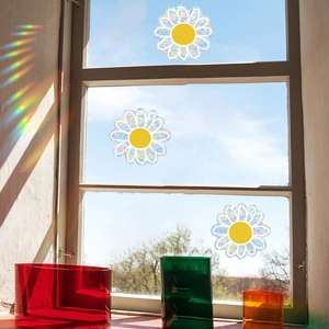 Rainbow prism daisy suncatcher decals for window decoration with holographic light effect