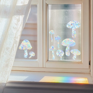 Rainbow laser mushroom window stickers for glass decoration in various sizes