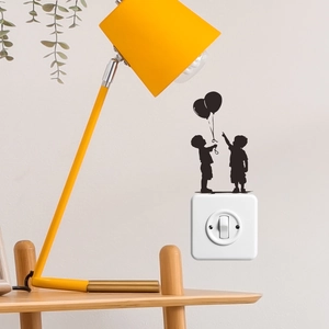 Black silhouette wall sticker featuring boys and balloons for home switch decoration