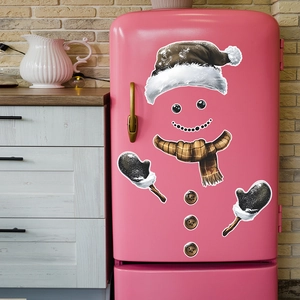 Christmas snowman fridge sticker set with black hat and scarf for holiday home decor