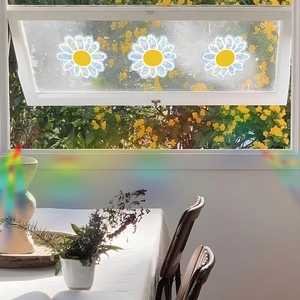 Holographic daisy window stickers with rainbow prism effect for home glass decoration