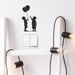 Silhouette wall sticker featuring boys with balloons for home switch decoration