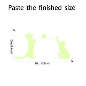 Size diagram for luminous cartoon cat wall stickers showing 20cm width and 10cm height dimensions