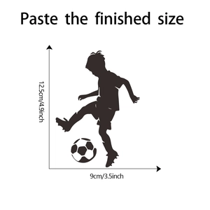 Detailed dimensions of silhouette boy playing soccer wall decal for home decoration