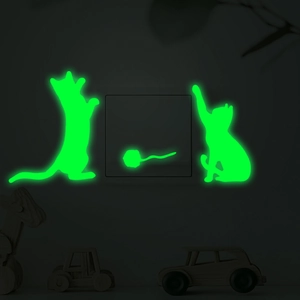 Luminous green cartoon cat wall stickers for home light switch decor in dark room