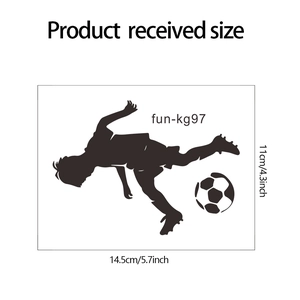 Detailed size chart for soccer boy wall sticker showing 14.5x11cm dimensions and layout