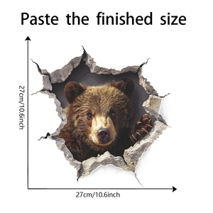 Detailed view of 3D brown bear wall sticker with dimensions of 27cm x 27cm for home decor