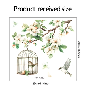 Floral branches and birdcage wall sticker measuring 29cm by 29cm for home decor