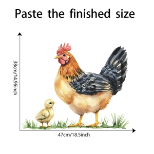 Detail showing dimensions of farmhouse rooster and chick wall sticker after application