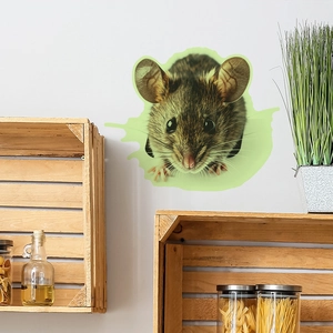 Luminous 3D mouse wall sticker showing a realistic mouse peeking from a wall hole