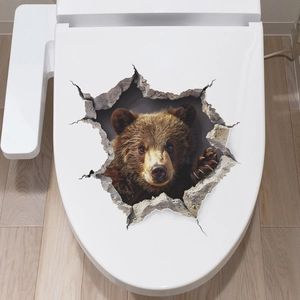 3D Realistic Brown Bear Toilet Sticker Creative Broken Wall Design Waterproof PVC Decal For Bathroom Home Wall Decoration