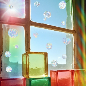 Irregular geometric prism window sticker for rainbow light diffraction effect