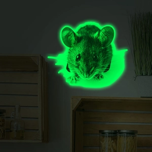 Luminous cartoon mouse wall sticker with bright fluorescent green glow for home decor