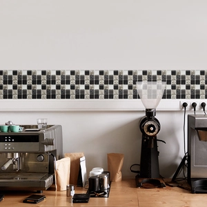 Self-adhesive mosaic wall tiles with black grey marble pattern for kitchen backsplashes