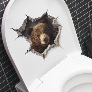 3D realistic brown bear decal sticker for bathroom toilet and wall decoration