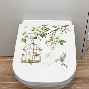 Floral branches birdcage wall sticker for bathroom and toilet lid home decoration