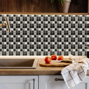 Self-adhesive black and grey mosaic wall tile stickers for kitchen backsplash decoration