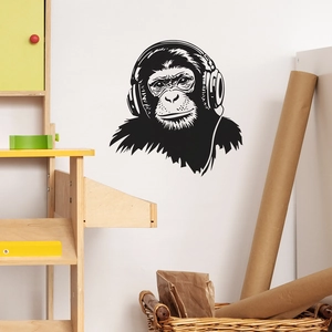 Cool creative gorilla wearing headphones wall decal for modern bedroom wall decor