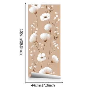 Rouleau de stickers muraux floraux beiges aux fleurs blanches avec dimensions 44x100 cm