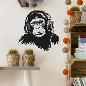 Creative gorilla with headphones wall sticker in a minimalist modern living room decor