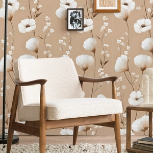 Élégant Sticker Mural Fleur Blanche Auto-adhésif Imperméable Papier Peint pour Salon Chambre Décoration de Maison