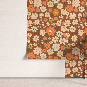 Self-adhesive bohemian floral wallpaper with vintage brown flower pattern for wall decor