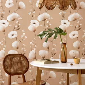 Papier peint floral blanc artistique avec texture mate pour décoration de salon