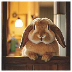 Cute lop-eared rabbit wall sticker for home kitchen decoration with warm brown fur tones