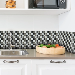 Modern black and white checkerboard self-adhesive tile stickers for kitchen backsplash