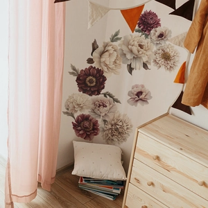 Adesivi murali con peonie e fiori per camera da letto in stile dipinto a mano opaco