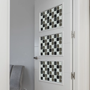 Self-adhesive black white grey mosaic wall tile stickers with glossy finish for home decoration