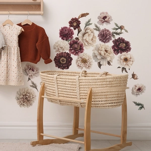 Adesivi murali floreali vintage con peonie bordeaux per la decorazione domestica
