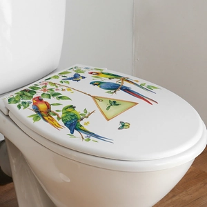 Parrot and tropical green leaf pattern toilet lid decal for bathroom home decoration